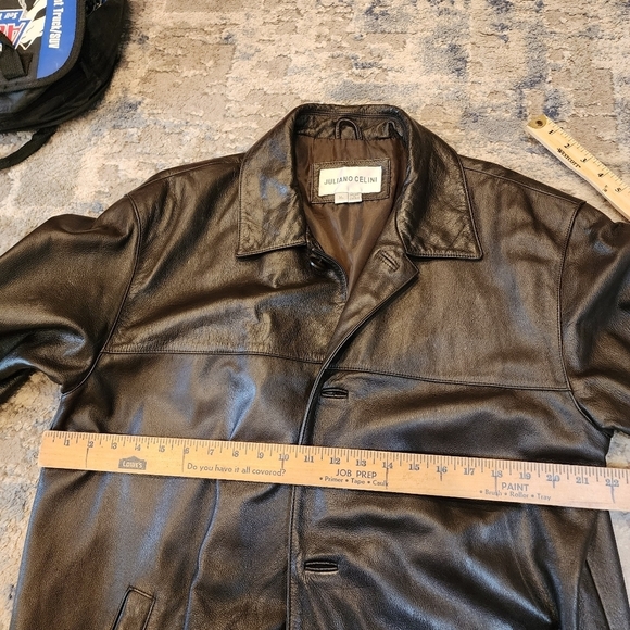 Juliano Celini brown leather jacket.  Button front.  Pockets.  Women's size XL. - Picture 16 of 16
